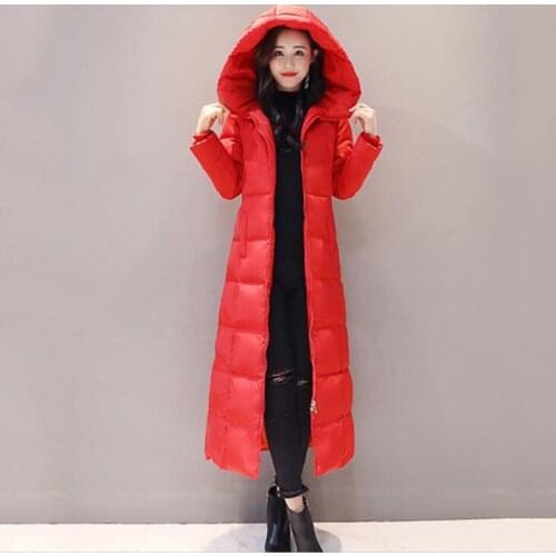 Womens Red Down Jacket 2018 New Winter Women Down Coats Female X-Long Thicken Slim Windproof White Duck Down Jacket Parka