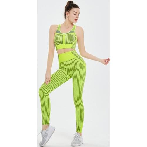 Women Yoga Suits Striped Seamless Sports Bras Leggings Sportswear Sets Gym Wear Running Clothing Woman Tracksuit Workout,ZF385