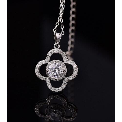 Silver 925 Original Clover Moissanite Pendant Necklace for Women Brilliant Cut D Color 1 Carat Gemstone Necklaces Female Jewelry