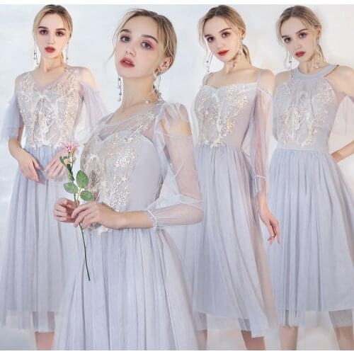 Summer Temperament Three Quarter Sleeve Halter Backless Bandage Slim Solid Color Flowers Elegant Party Bridesmaid Dresses 9855