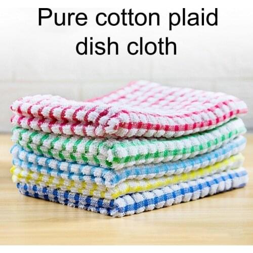 1 Pcs Kitchen Tea Towels Absorbent Non-linting Blue Yellow Cotton Red Green Dish Towels Cleaning Cloth Pure Kitchen Plaid D Z6U7