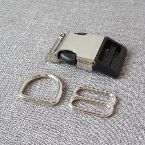 10 sets 25mm webbing metal hardware strap slider D ring clasp release buckle for pet dog collar bag belt sewing DIY accessory