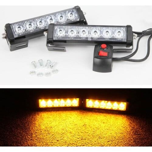 2x 6 LED High Power Amber Yellow Emergency Warning Signal Strobe Flash Light Lamp