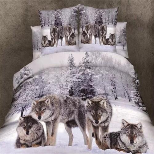 3d snow wolf king/queen/twin size 3/4pcs bedding set of duvet/doona cover bed sheet pillow cases bed linen set