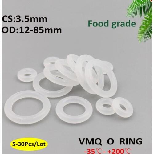 5~30Pcs CS 3.5mm OD 12~85mm VMQ White Silicone O Ring Seals Gasket Food Grade Rubber Sealing Ring Waterproof Washer