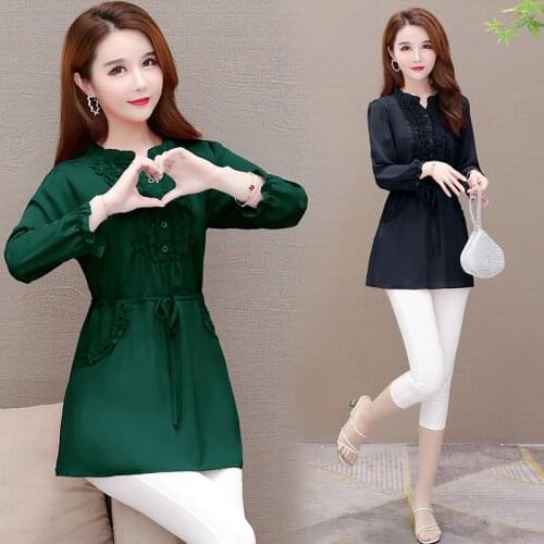 COIGARSAM 4XL Plus Size Loose blouse women New Spring blusas womens tops and blouses Dark Green Red Navy Blue Black 8715