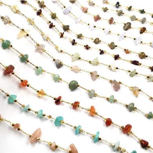 1 meter/group 4-8mm Semi-precious Natural stone gravel handmade copper chain, DIY jewelry material accessories chain