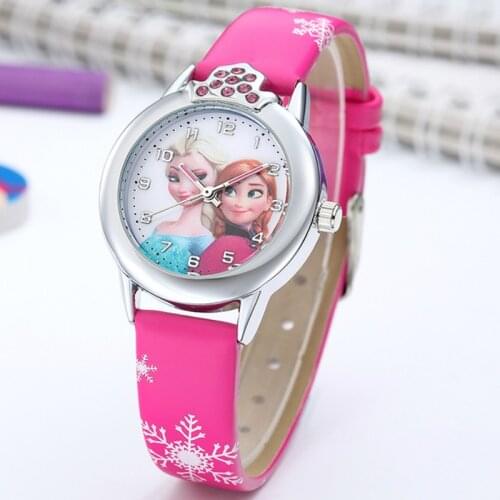 Elsa Watch Girls Princess Kids Watches Leather Strap Cute Childrens Cartoon Wristwatches Gifts for Girl