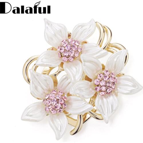 Dalaful Elegant Camellia Flower Brooch Pins Modern Pink Rhinestone Amazing Leaves Brooches Bridal Jewelry For Women Girl Z071