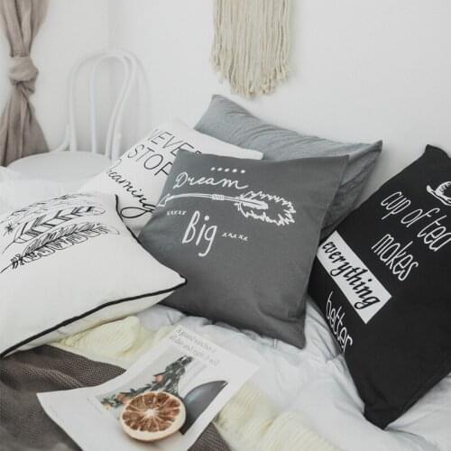 Nordic style 100% cotton letter cushion cover 30*50cm 45*45cm coffee leaf decorative pillow cover black gray white pillowcase