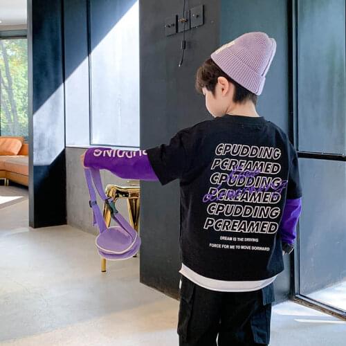 Childrens wear boys' long sleeve T-shirt spring and autumn childrens fashion fake two pieces of pure cotton top