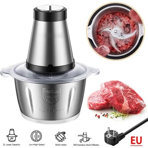 2 Speeds 500W Stainless steel 2L Capacity Electric Chopper Meat Grinder Mincer Food Processor Slicer double blade food grinder