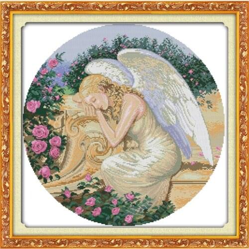 Sleeping angel in garden beauty figure brand fabric diy cross stitch needlework hand made knitting set kits-for-embroidery