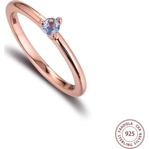 Authentic 925 Sterling Silver Light Blue Solitaire Rings for Women Wedding Engagement Ring Fine Jewelry Bague Femme 2021 New