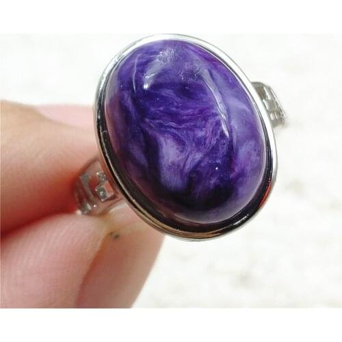 Natural Purple Charoite Adjustable Gemstone Ring Russia 16x12mm 925 Sterling Silver Fashion Stone Ring AAAAAA