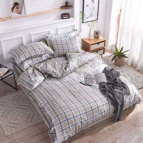 Fashion Blue Plaid Faux Silk Bedding Set Men Satin Silk Bed Cover Set Single Twin Double Queen King Size Bed Linen Bedclothes