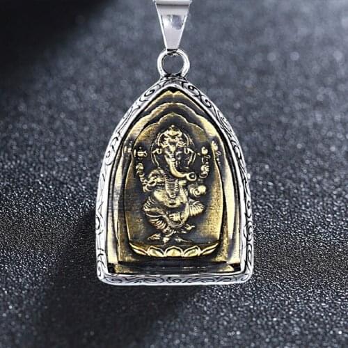 Stainless Steel Buddha-Ganesha-Elephant Pendant Vintage Tibetan Silver Color Religious Belief Jewelry