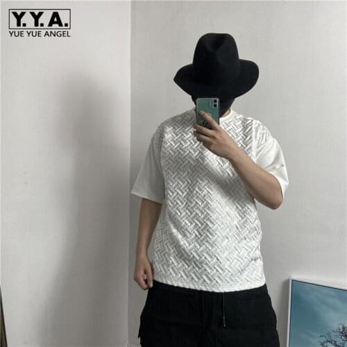 Summer Men O Neck Short Sleeve T Shirt Designer Weave Loose Fit White T Shirt High Street Pullover Casual Tops Male M-2XL