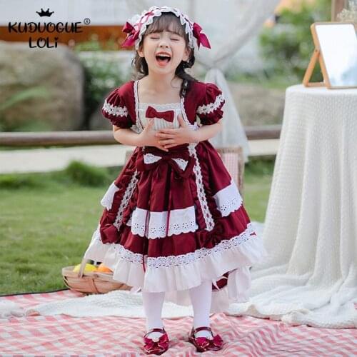Cute Childrens Lolita Dress Baby Girls Students Sweet Party Costume Detachable Sleeves Asymmetry Spanish Royal Style Fairy OP