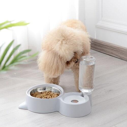 Pet Food Bowl 2-In-1 Automatic Water Storage Water Dispenser Pet Dog Cat Food Container With Stainless Steel Bowl Waterer Feeder