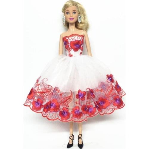 Red Flower Fashion Off-shoulder Clothes For Barbie Doll One-piece Party Dress For 1/6 BJD Dolls Accessories Kids Toy