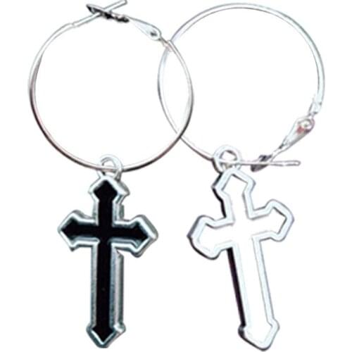 Fashion Anti Allergy Personality Hollow-Out Cross Earrings Hip Hop Metal Black Trend Cool Eardrop Accessories For Female Women