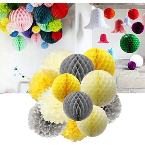 12pcs Paper Lanterns Set Party Wedding Decorative Honeycomb Ball Shaped Paper Lamps Kit Hanging Decorations