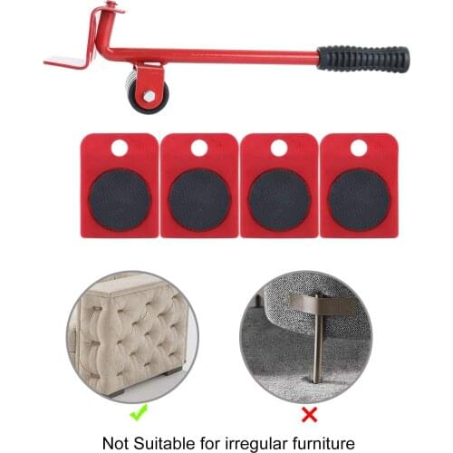 5Pcs Professional Furniture Mover Tool Set Heavy Stuffs Transport Lifter Wheeled Mover Roller with Wheel Bar Moving Hand Device