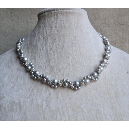 New Style Classic Gray Pearl Necklace Rhinestone 6-7mm Baroque Genuine Freshwater Pearl Jewelry Wedding Birthday Women Gift