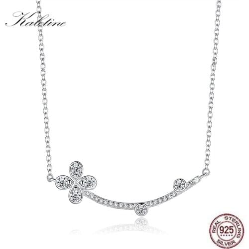 Kaletine 925 Sterling Silver Custom Necklace Pendant Charm Flower For Women Crystal Simple Female Long Necklace Collier