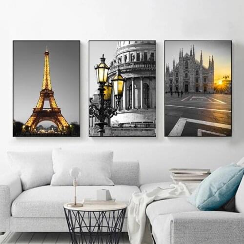 Paris Photography Prints Gray and Gold Posters Eiffel Tower Gallery Wall Art Pictures for Living Room Home Decor Canvas