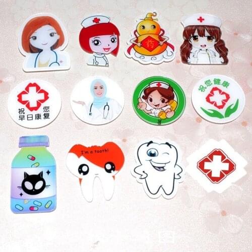 100pcs/lot Acrylic Patch Doctor Nurse Pill Tooth Card Cover Buckle Sticker Keychain Accessories Applique DIY Craft Supplies Gift