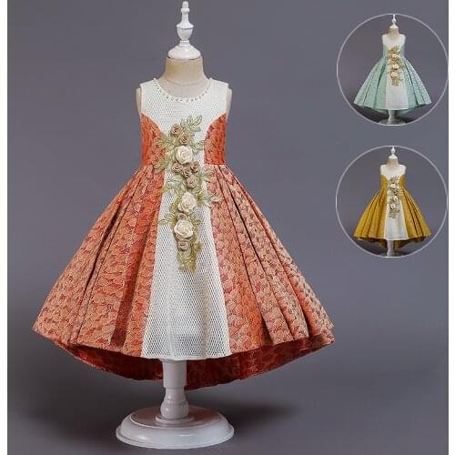 Embroidered Flower sleeveless Baby Girls dress Elegant Wedding Party Dresses Toddler Girls Christmas Vestidos Formal Dress Kids