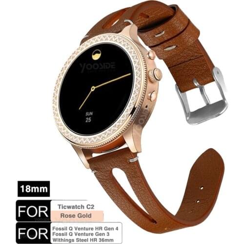 For Fossil Smartwatch 18mm Quick Release Classics Leather Watch Band Strap for Ticwatch C2 RoseGold,Fossil Q Venture Gen3/Gen 4