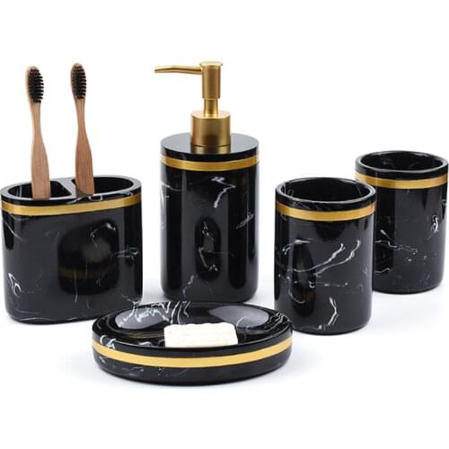 Nordic Luxury Bathroom Products Marble Pattern Resin Lotion Bottle Brushing Cup Toothbrush Holder Simple Bathroom Products