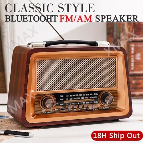 Wooden Retro Wireless Bluetooth Speaker Mobile Phone Plug-in Card Outdoor Sound Subwoofer Three FM Radio