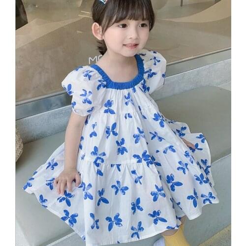 Retail 2021 Summer Baby Girls Printed dress, Princess Kids Cute Clothing 2-6T