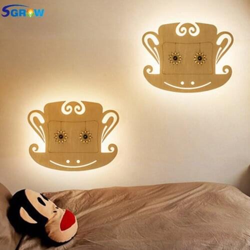SGROW Creative Wooden Monkey Wall Lamp Children Cartoon Lovely Lights for Bedroom Dinning Room Aisle Stair Wall Sconce LED Light