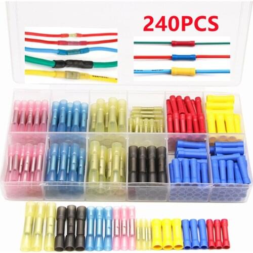 240PCS Heat Shrink Butt Connectors Waterproof Electrical Wire Connector Insulated Crimp Terminals Cold Pressed Terminal AWG26-10