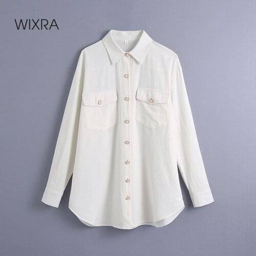 Wixra Cotton Shirts And Blouses Long Sleeve 2021 Spring New Solid Elegant Office Lady Tops Autumn For Women