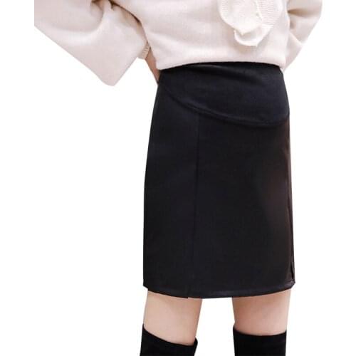 Black PU Maternity Skirts Elastic Waist Clothes for Pregnant Women Sexy Fashion Autumn Spring Pregnancy Bottoms
