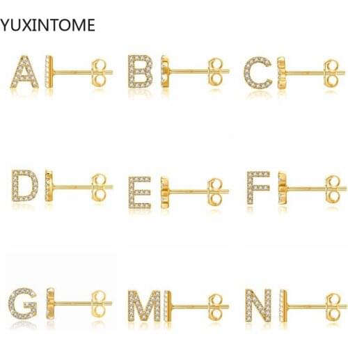 1 pair of Cute Mini 925 silver needle Geometric English Letters Stud Earrings for Women Gold Silver Alphabet Zircon Studs A30
