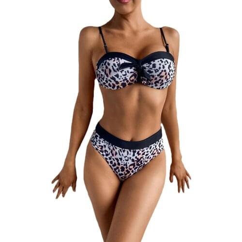 Ladies Summer Split Swimwear Set Adults Women Fashionable Leopard Print Sexy Backless Bikini Swimsuit for Travel Vacation