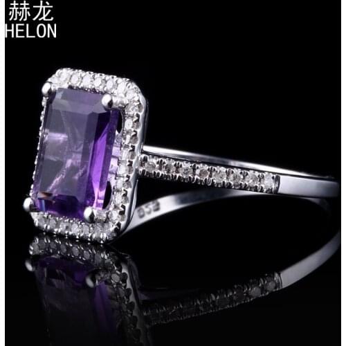 925 Sterling Silver Pave Prong Engagement Wedding 6x8mm Cushion Cut 100% Genuine Amethyst & Natural Diamonds Women Fine Ring