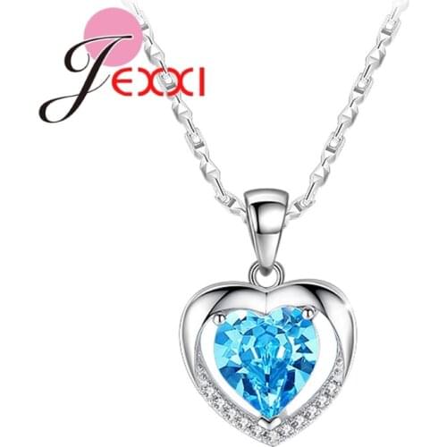 Fashion Atmosphere Peach Type White Ocean Blue Zircon Crystal Lady Party Christmas 925 Sterling Silver Pendant Necklace