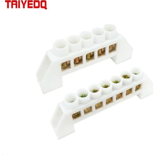 1PC Bridge Design Zero Line 5 7 10 Pole Screw Brass Copper Grounding Strip Terminal Block White Connector
