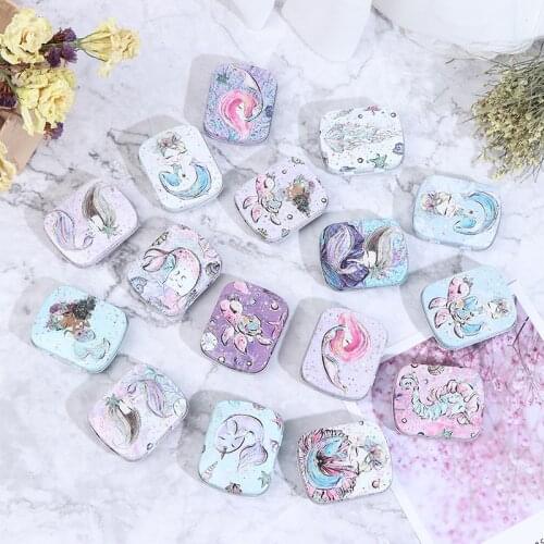 1 Pieces Mini Mermaid Tin Trinket Jewelry Coin Box Tinplate Storage Case Small Metal Box