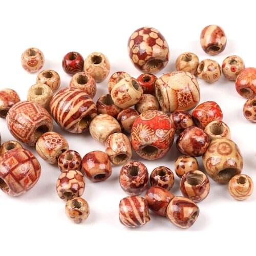 100pcs Painted Wooden Beads Spacer Round Big Hole Beads For Jewelry Making Fit Charm Bracelet DIY 9*10/12*11/16*17mm