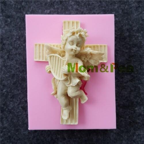 Mom&Pea 1163 Free Shipping Cross & Angel Silicone Mold Cake Decoration Fondant Cake 3D Mold Food Grade