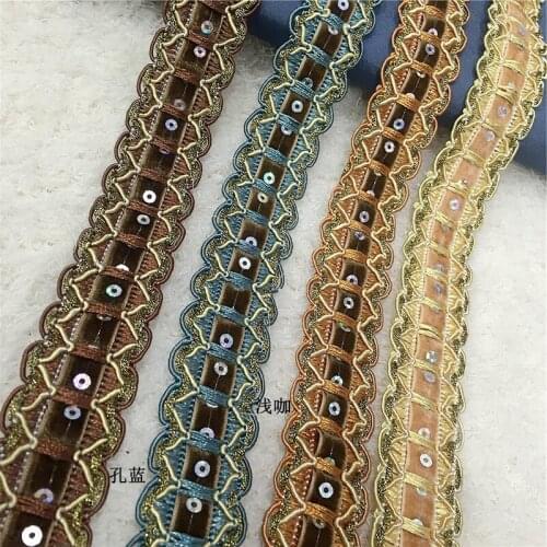 12Meters/lot 3CM Wide Gold Lace Guipure Curtain Lace Material Sewing Trimmings Braided Ribbon With Sequins Decoration